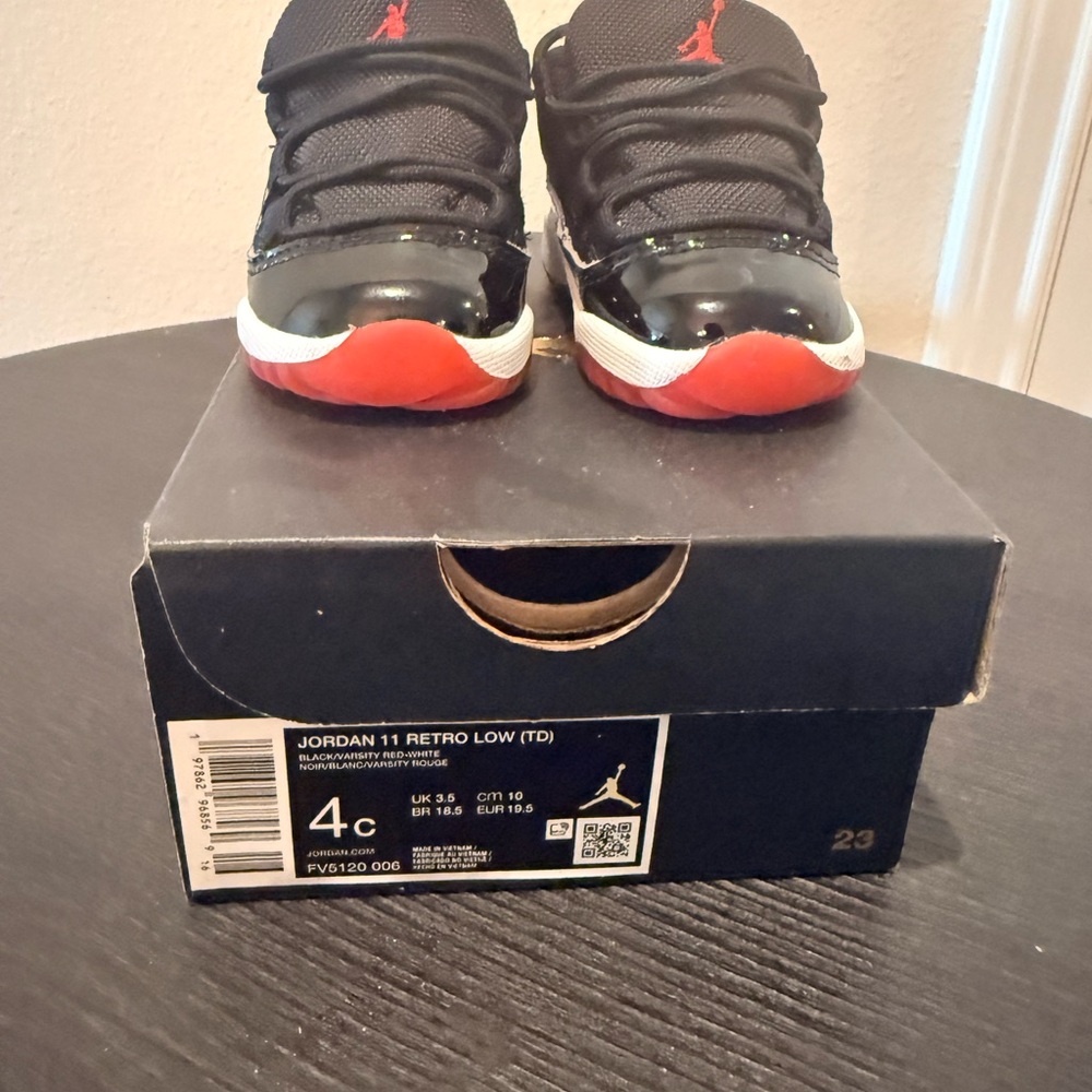 Jordan Retro Bred 11’s Low Baby Sneakers - Black and Red